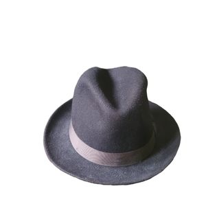 Star Wool Fedora Hat Ribbon Trim Dark Brown Size 7 Made in USA